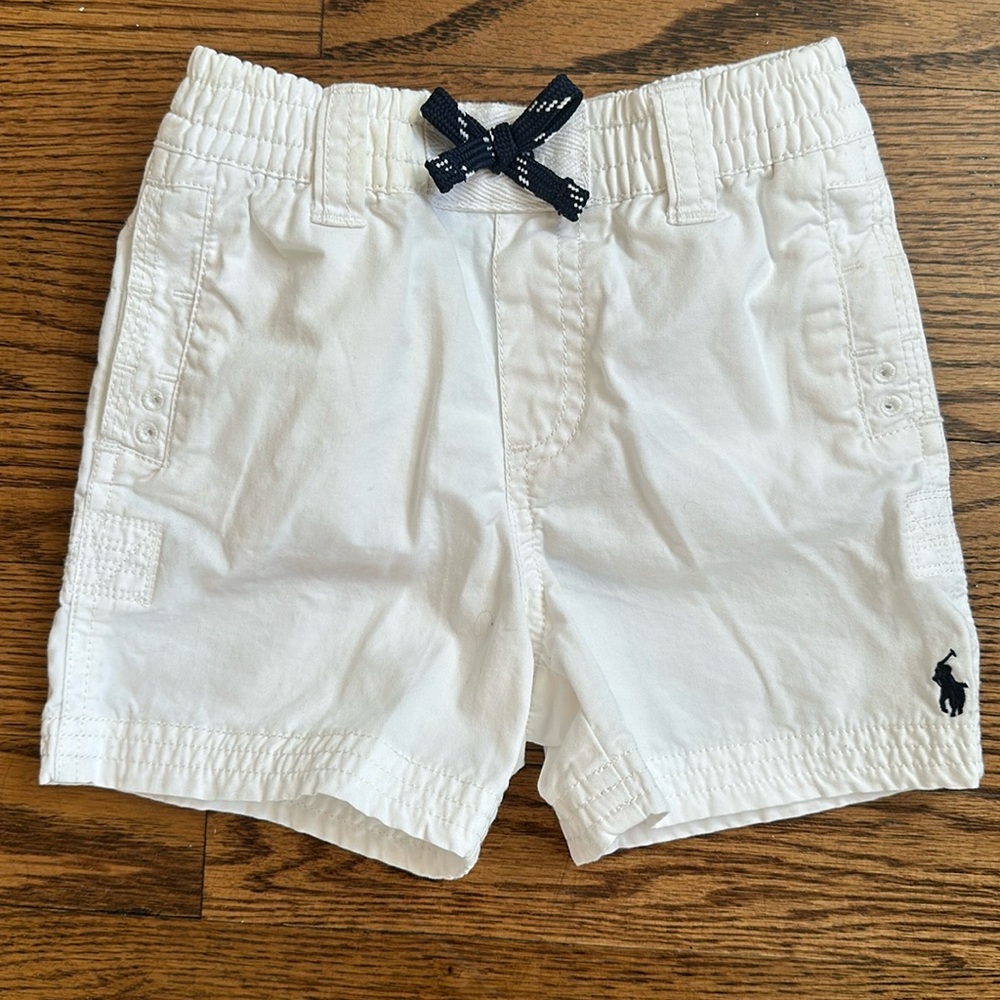Ralph Lauren White Kids Shorts with Navy Drawstring